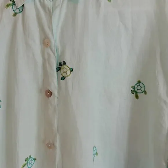 Casey Coleman Linen Shirt Womens Size Medium Embroidered Sea Turtles Resort - Picture 6 of 9